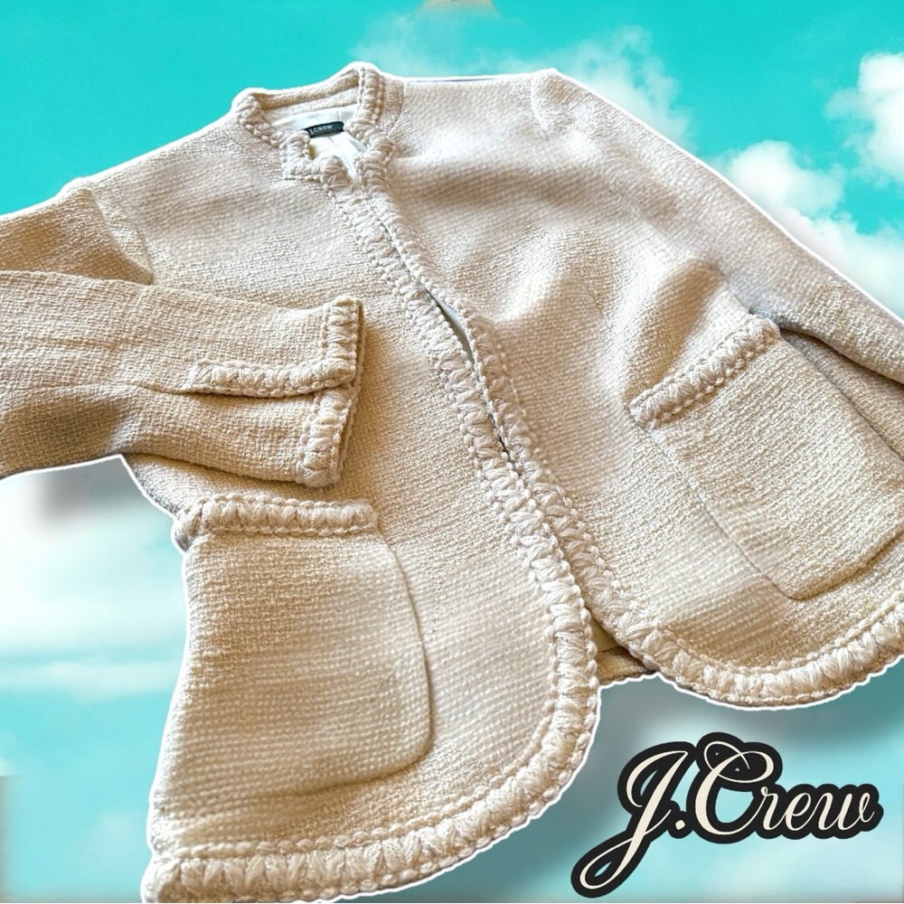 Like New 🌸 J.Crew Cream Braided Tweed Blazer, Satin Lining, Office Style - Picture 10 of 17